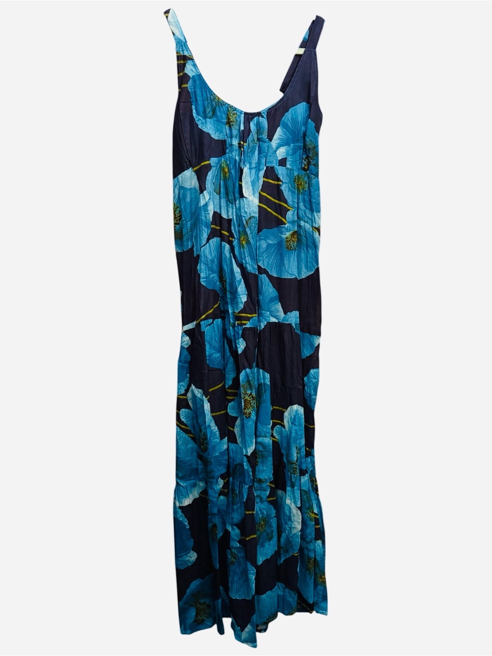 NWT Jackpot Blue Poppy Floral Tiered Boho Maxi Dress Size M